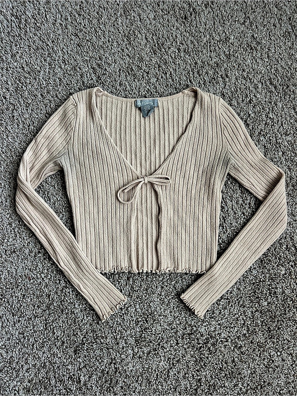 Sky & Sparrow Tie-Front Ribbed Sweater Fits like XSmall